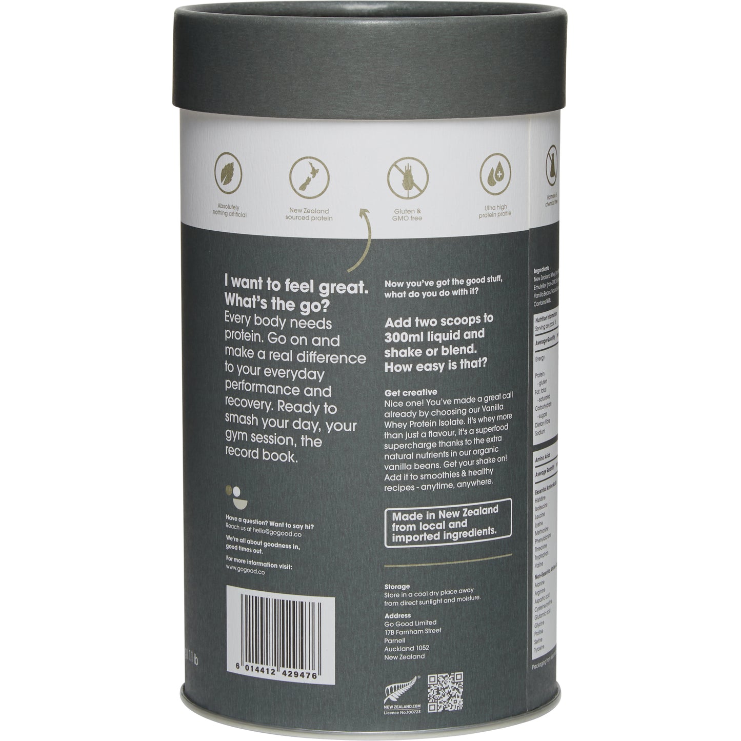 Go Good - Whey Protein Isolate + Organic Vanilla Back