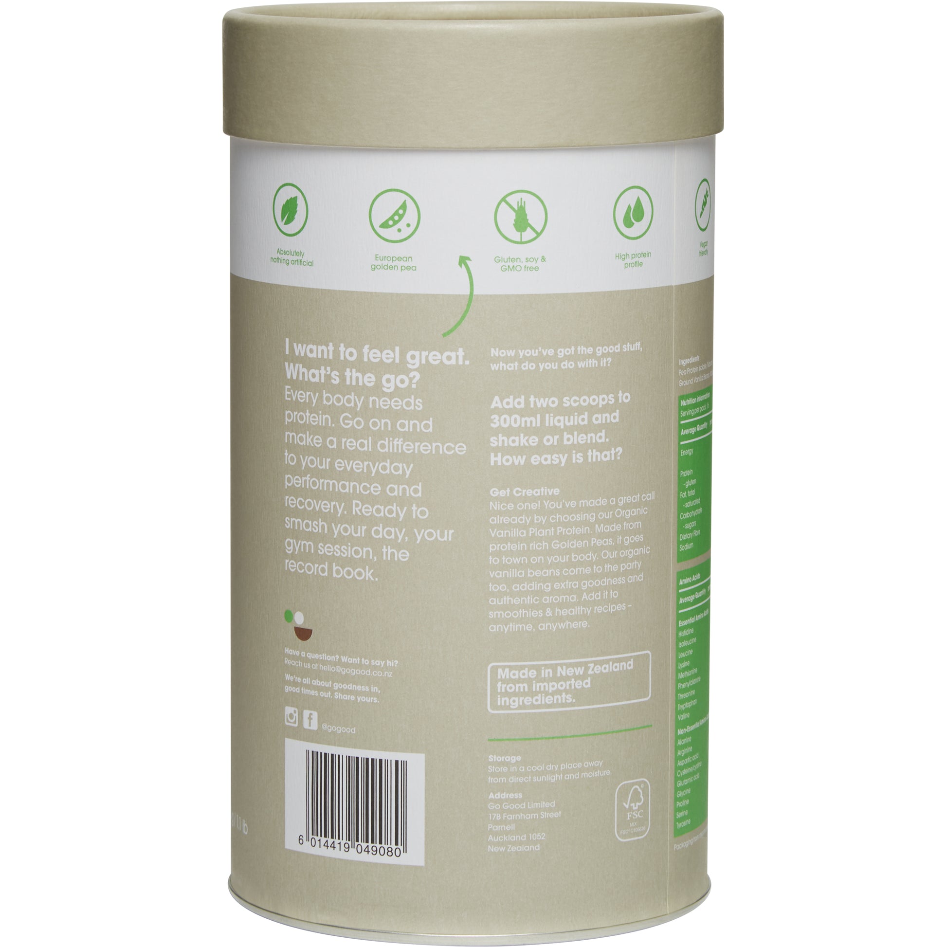 Go Good - Plant Protein Isolate + Organic Vanilla Back