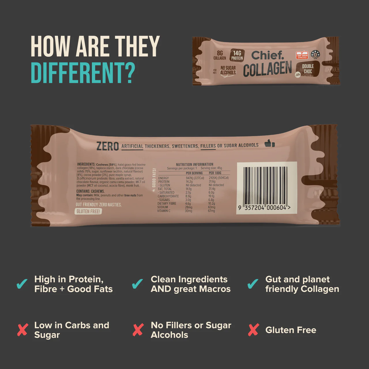 Chief Collagen Protein Double Choc Bar Informative