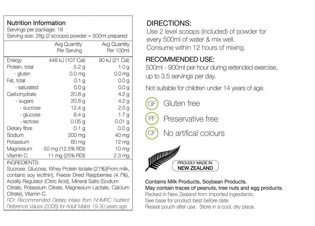 Pure Endurance Formula Orange Nutritional Information
