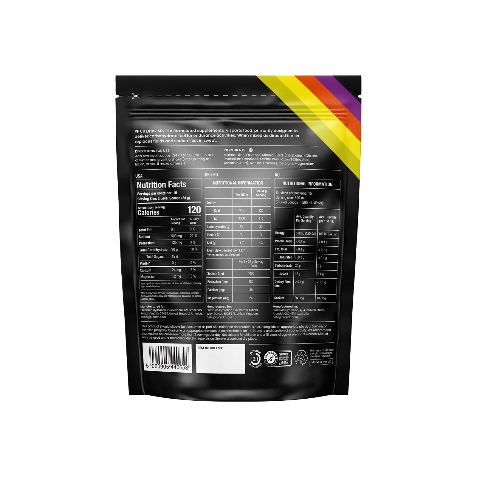 Precision Fuel & Hydration PF 60 Energy Drink Mix Back