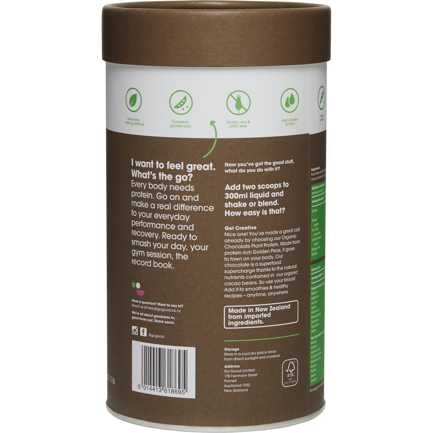 Go Good - Plant Protein Isolate + Organic Chocolate Back