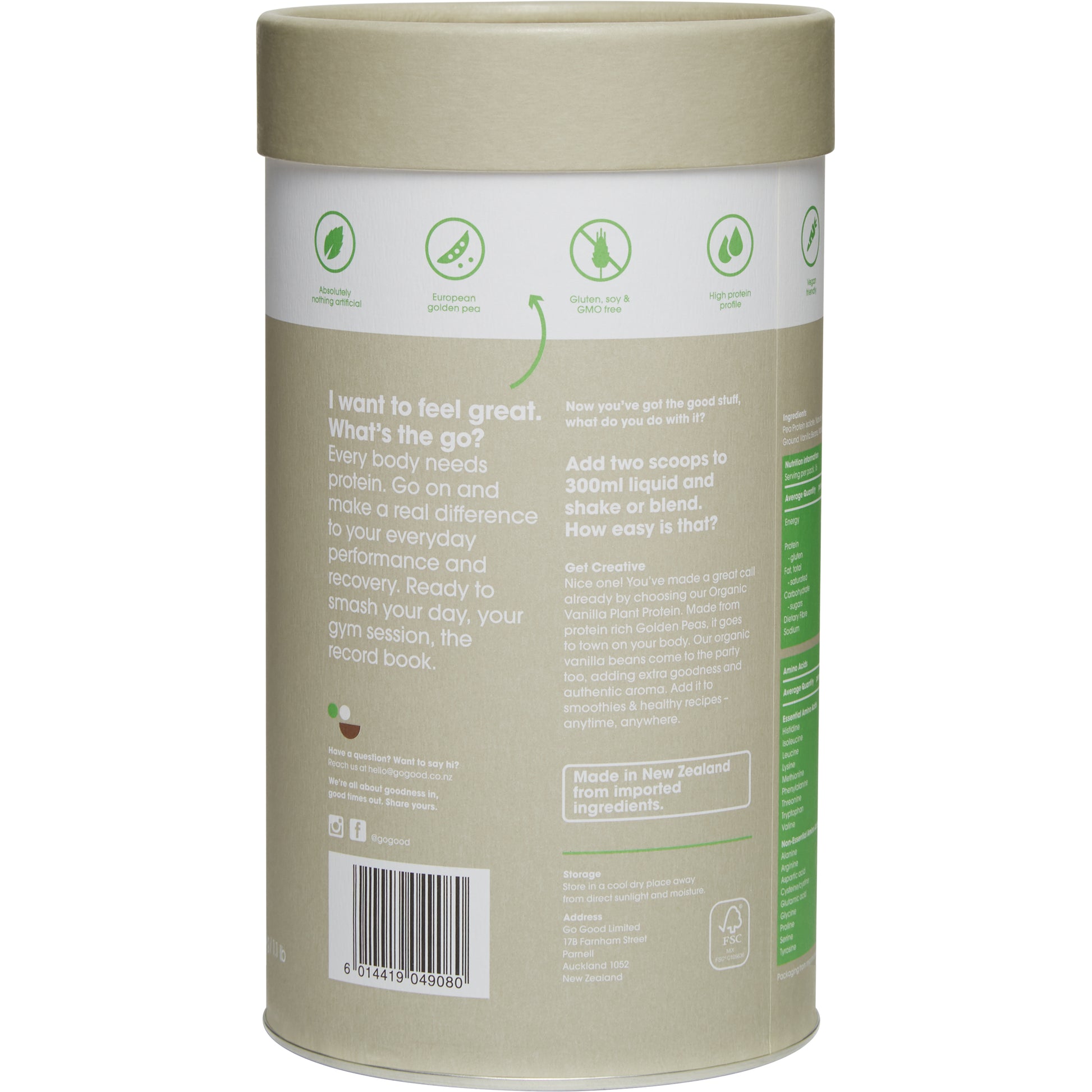 Go Good - Plant Protein Isolate + Organic Vanilla Back 