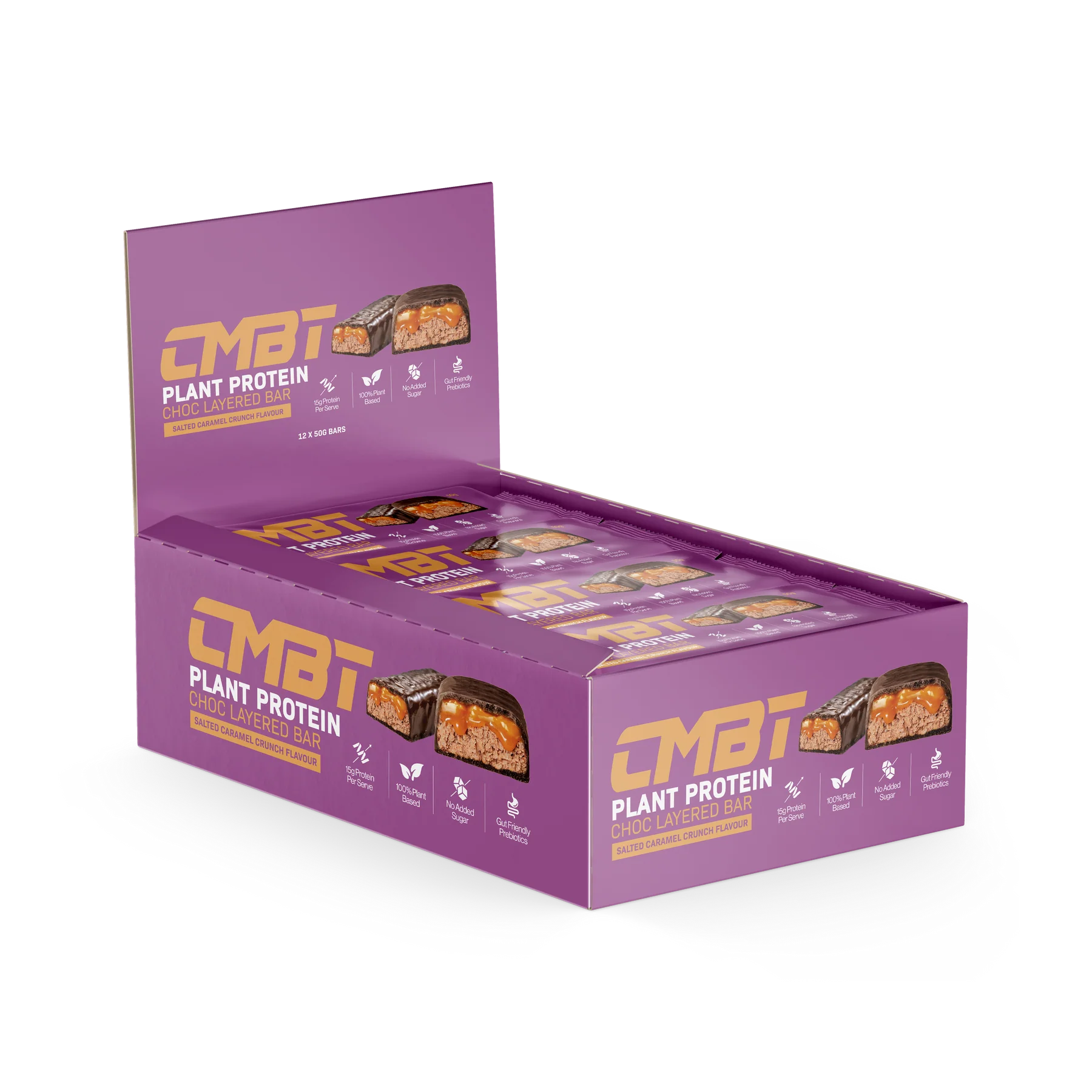 CMBT Plant Protein Choc Layered Bar Salted Caramel Crunch Box 