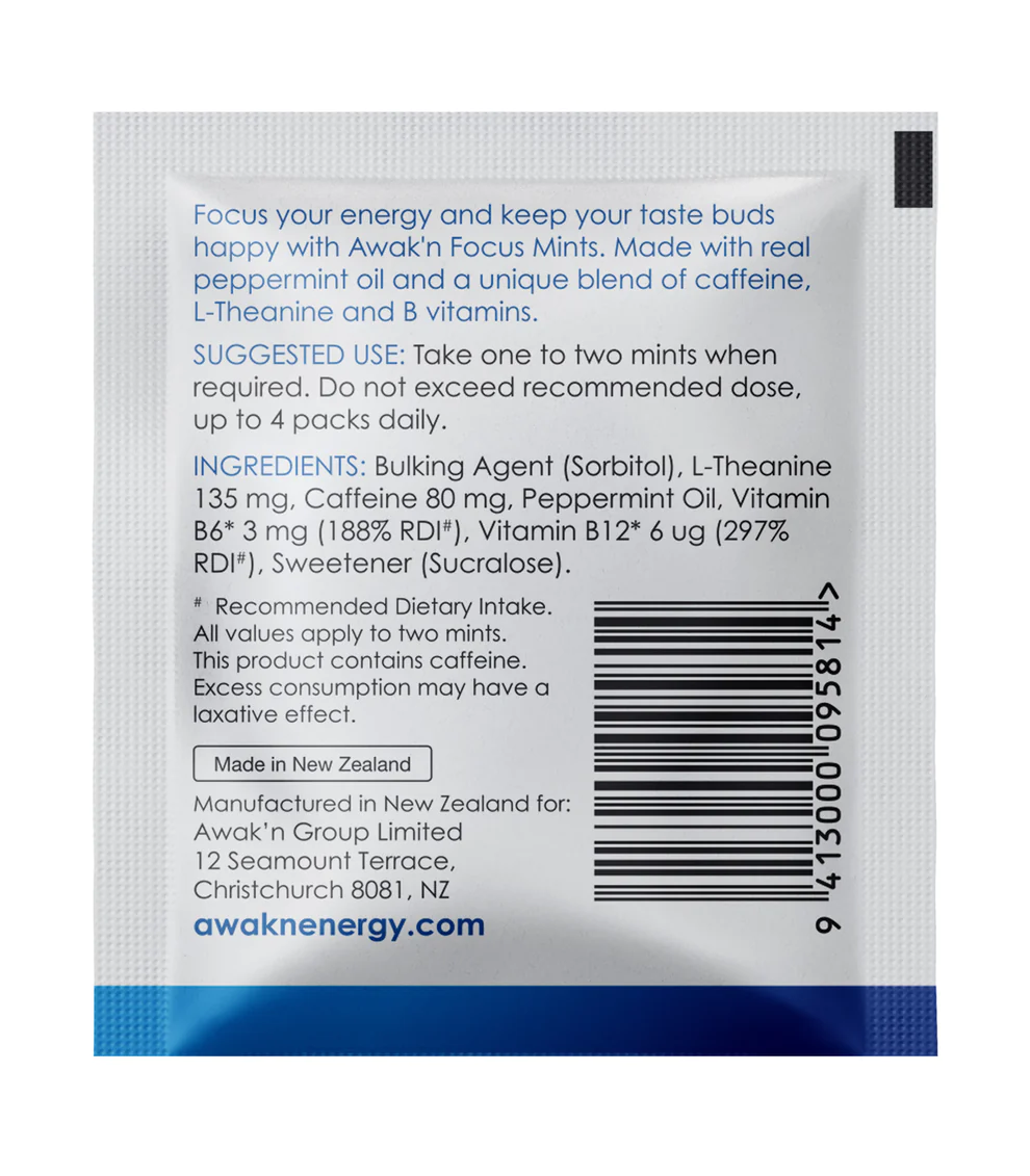 Awak'n Focus Nootropic Mints Back