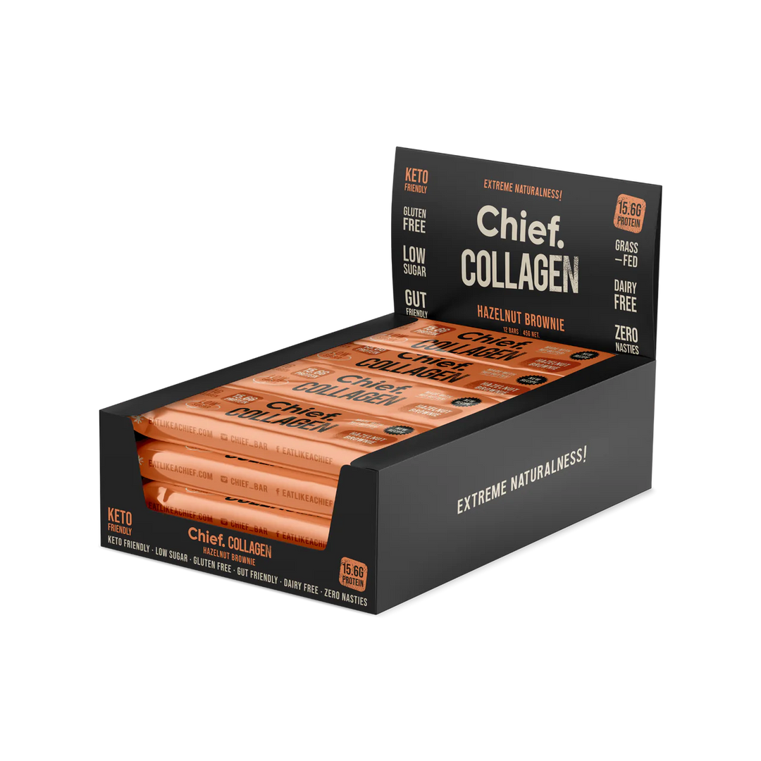 Chief Collagen Protein Hazelnut Brownie Bar Box 
