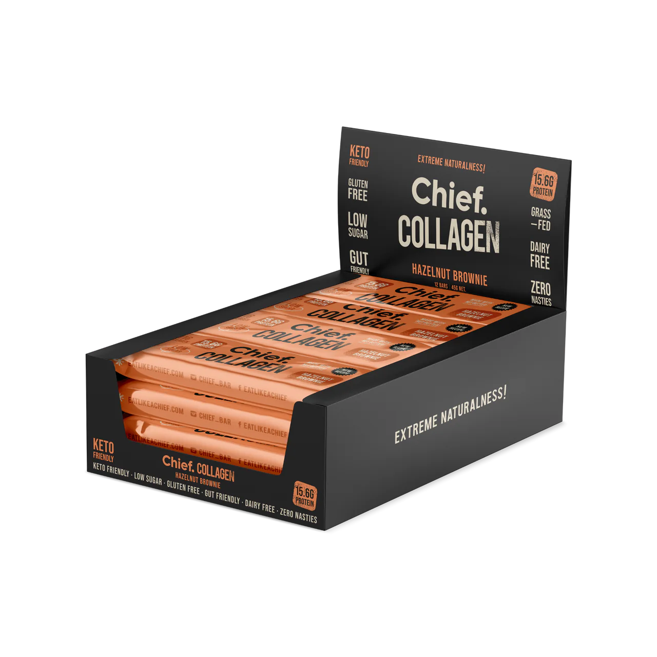 Chief Collagen Protein Hazelnut Brownie Bar Box 