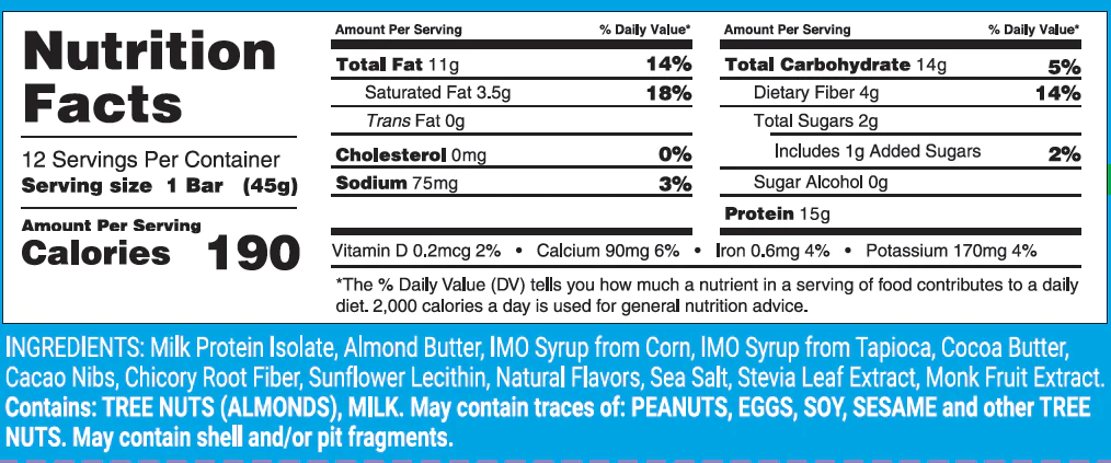 SFuels Life Bars Nutrition Facts 