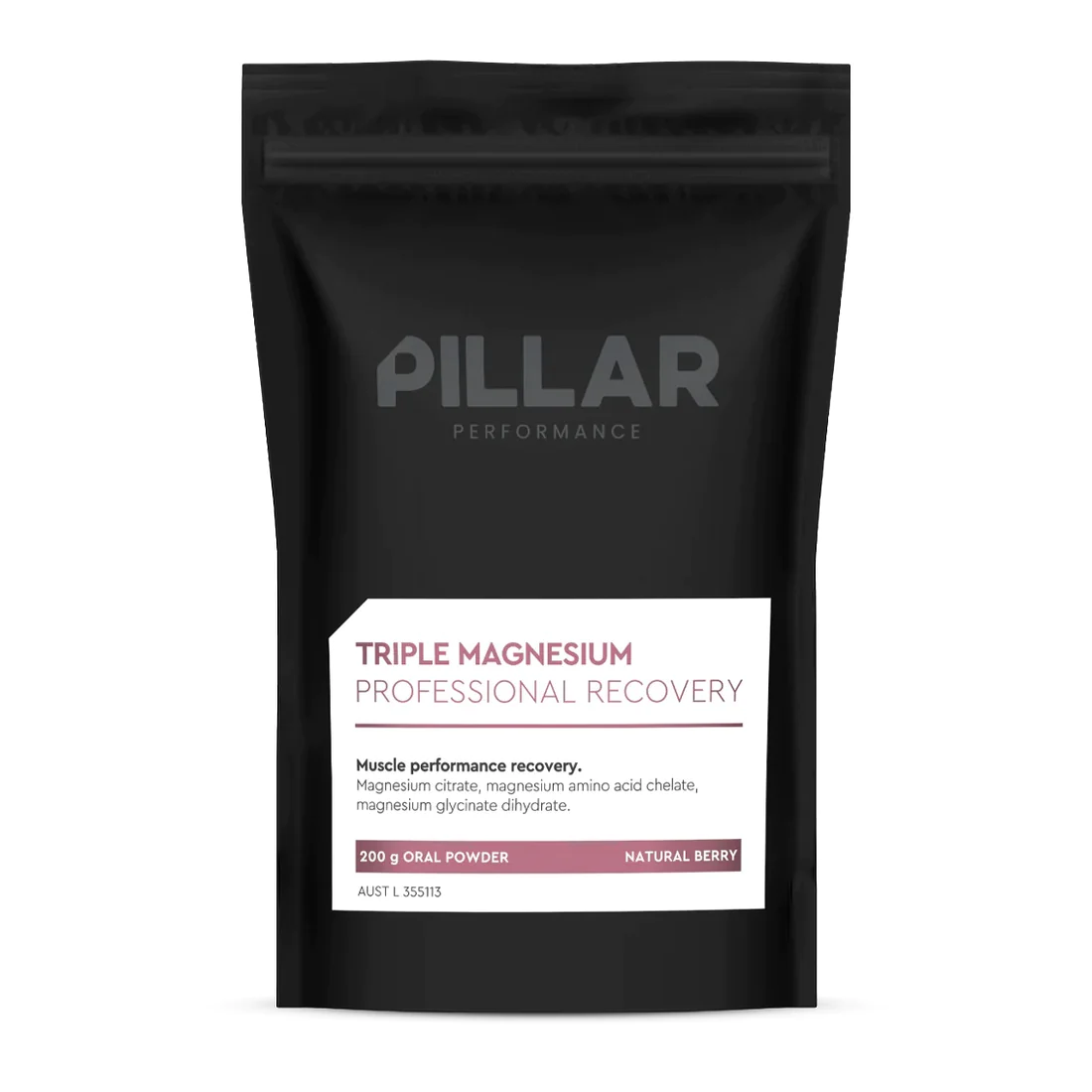 PILLAR Performance Triple Magnesium Powder - Natural Berry Pouch 200g 