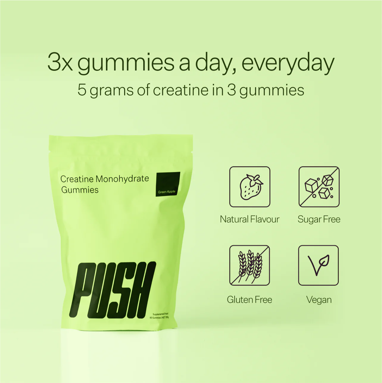 PUSH Creatine Monohydrate Gummies - Green Apple (Pre-order)