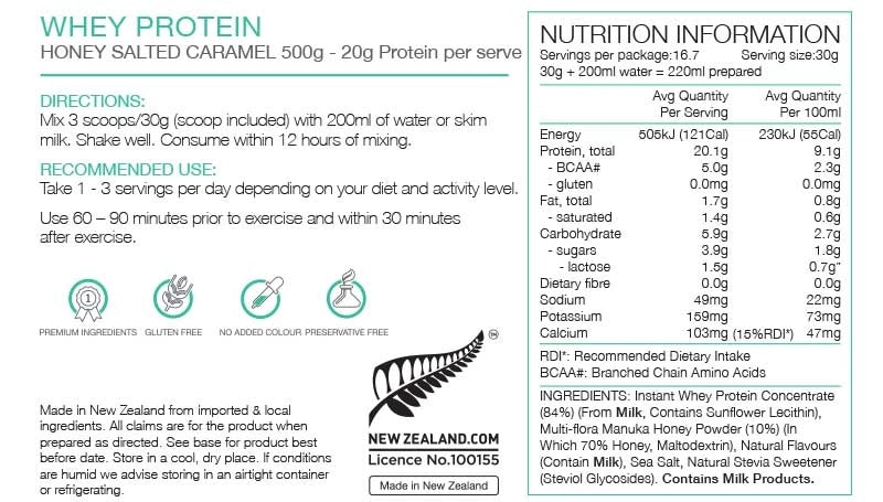 PURE Whey Protein - Salted Caramel 17 serves Nutrition 
