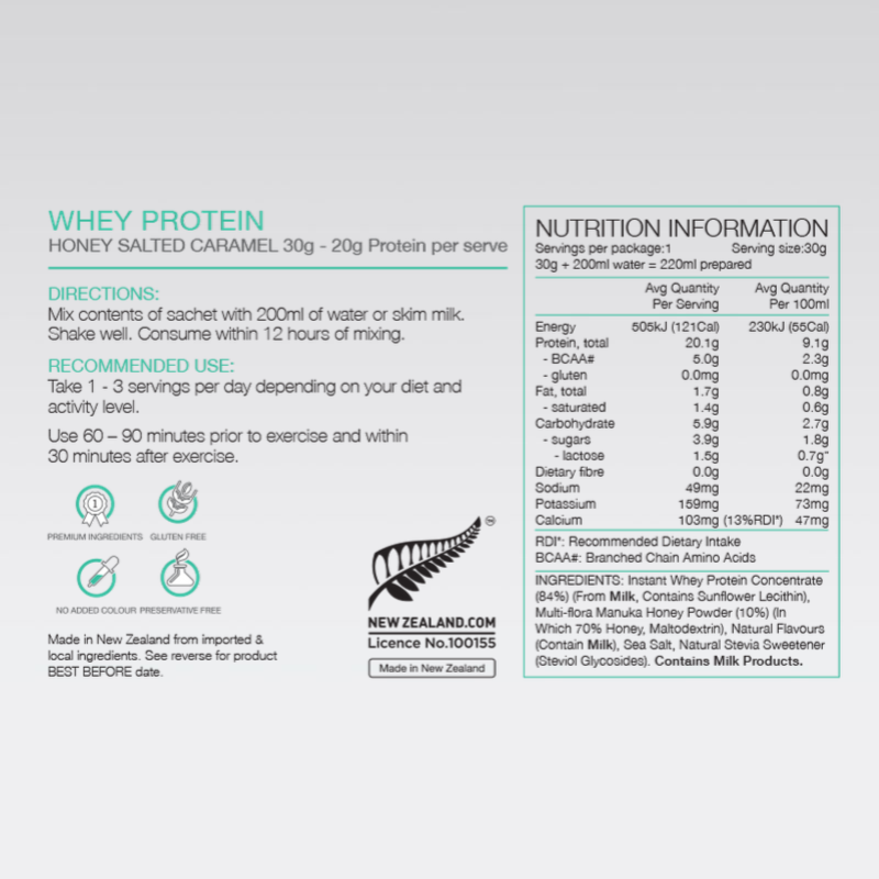 PURE Whey Protein Salted Caramel 30g Nutrition Information 