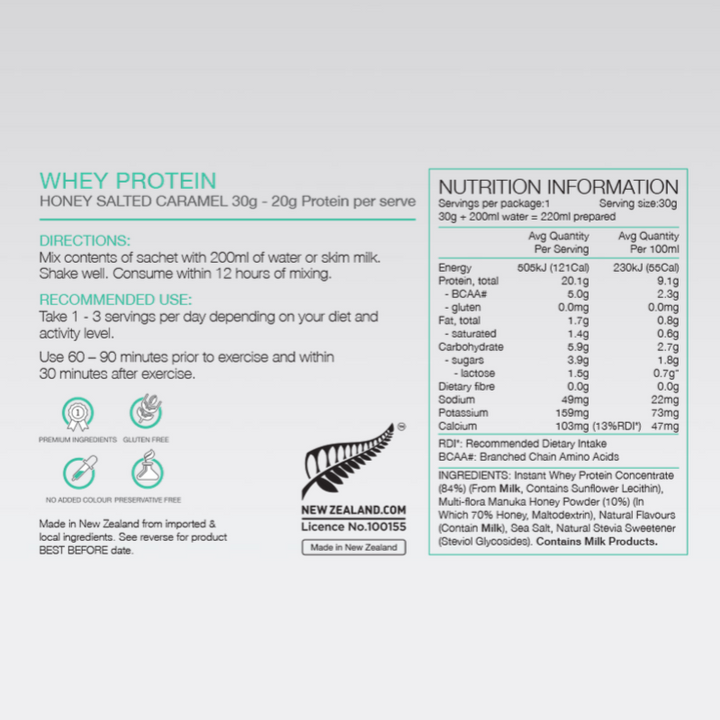 PURE Whey Protein Salted Caramel 30g Nutrition Information 
