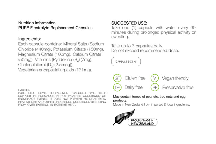 PURE NUTRITION | Electrolyte Replacement Capsules 80 Capsules Nutrition Sheet