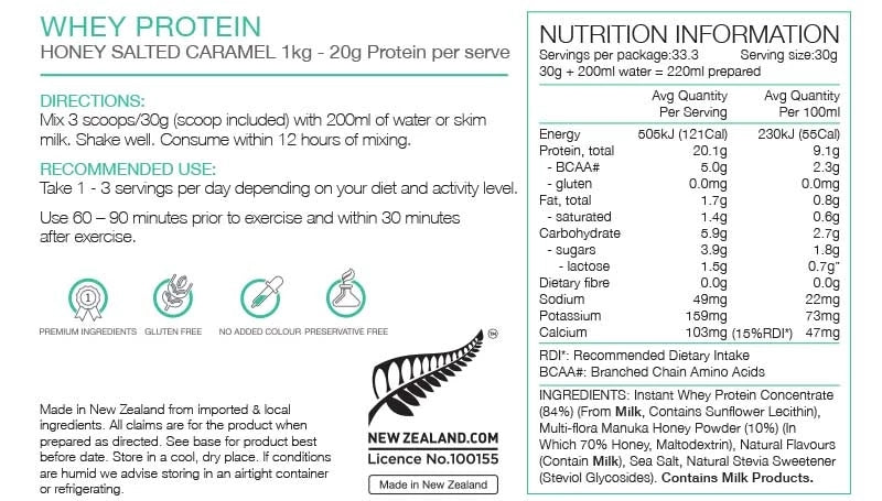 PURE Whey Protein - Salted Caramel 33 serves Nutrition