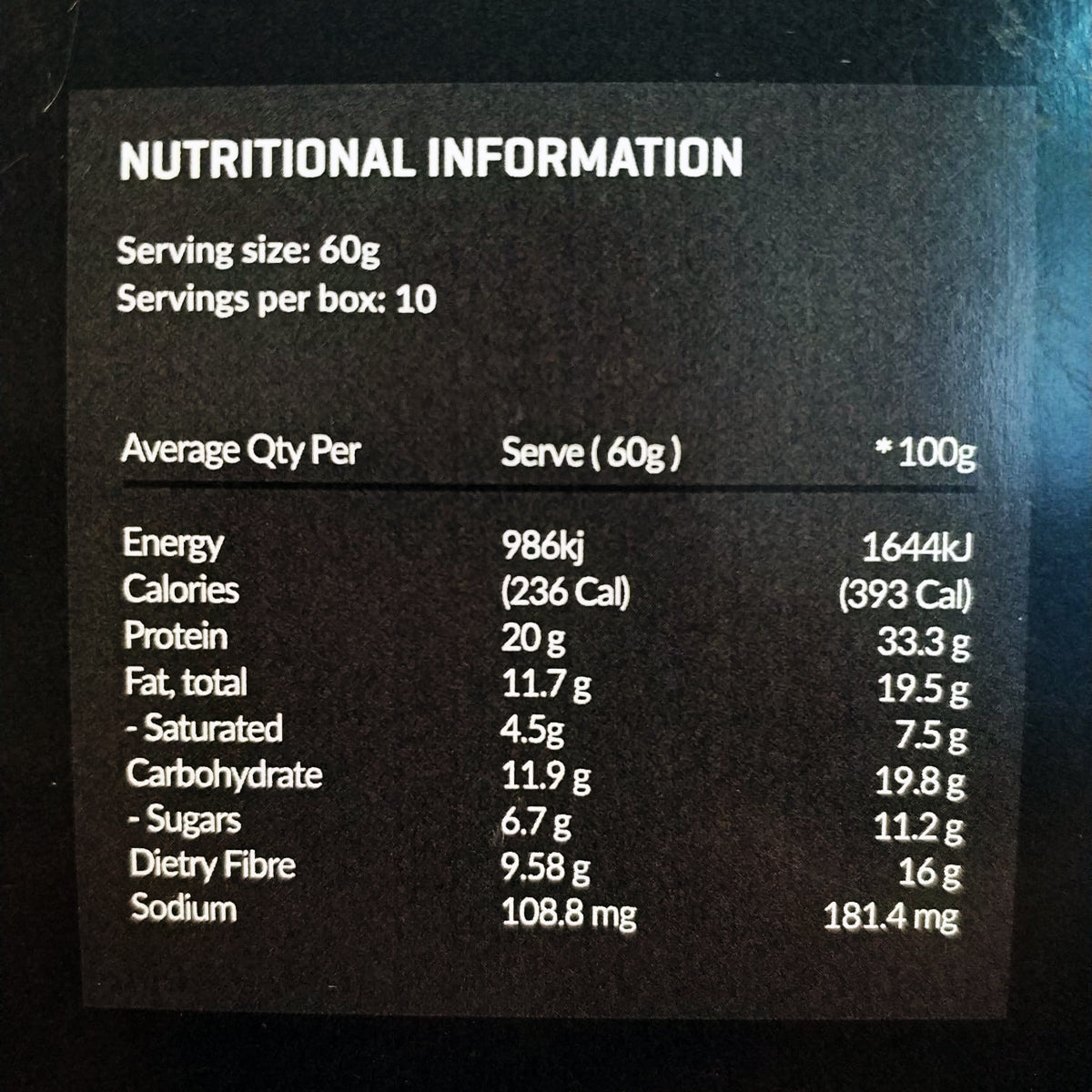 CMBT Reload Protein Bars Nutritional Information 